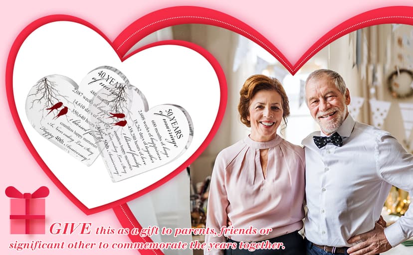 Qunclay 25th Years of Marriage Gift Wedding Anniversary Souvenir Heart Marriage Keepsake Decoration Present for Couple Parent Women Mom Husband Wife He She Friend Grandparents