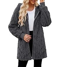 ReachMe Womens Oversized Sherpa Pullover Hoodie with Pockets Fuzzy Fleece Sweatshirt Plaid Fluffy Jacket Coat