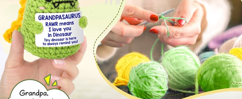 OCCdesign Mini Christmas Birthday Gifts for Grandpa from Granddaughter Grandson I Love You Grandpa Best Ever Papa Gifts Handmade Crochet Cute Small Dinosaur for Grandfather Grandparents Day