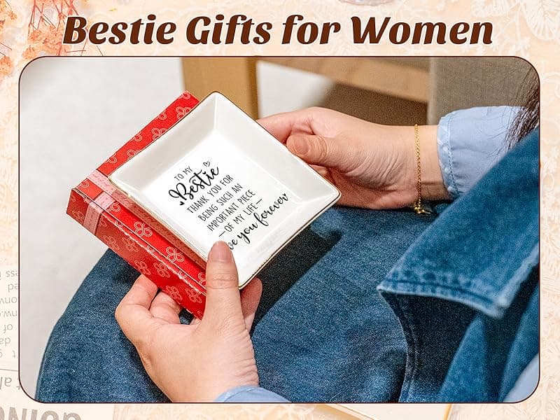 PUDDING CABIN Bestie Gifts for Women Thank you for being such an important piece of my life Ceramic Jewelry Dish for Rings Earrings, Friend Birthday Gifts for Women Female Bff Soul Sister Work Bestie