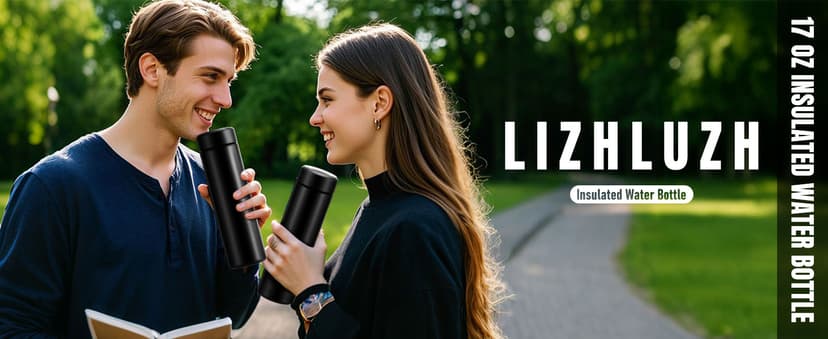 17oz Stainless Steel Water Bottles, Slim Water Bottle, Thermo Water Bottle, Insulated Water Bottle Keep Hot for 12 Hrs, Cold for 24 Hrs for Coffee, Drinks(Black)