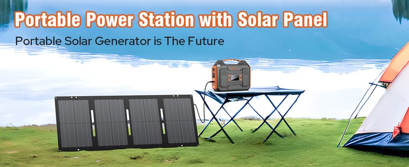 Portable Solar Generator, 300W Portable Power Station with Foldable 60W Solar Panel, 110V Pure Sine Wave 280Wh Lithium Battery Pack with USB DC AC Outlet for Home Use RV Van Outdoor Camping-Orange