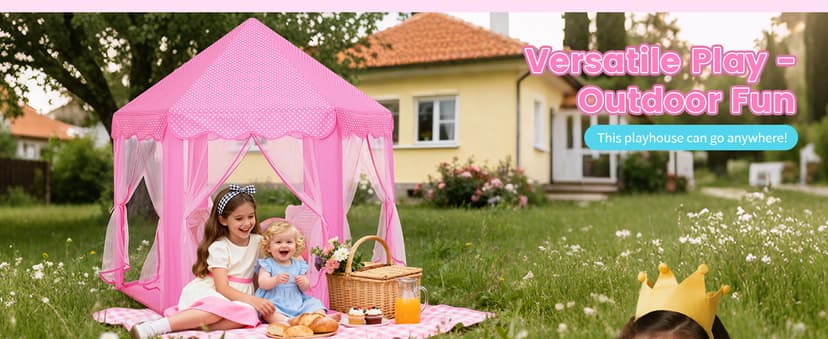 Monobeach Princess Tent Girls Large Playhouse Kids Castle Play Tent with Star Lights Toy for Children Indoor and Outdoor Games, 55'' x 53'' (DxH)