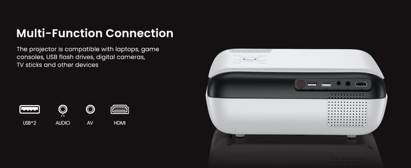 HAPPRUN Native 1080P Bluetooth Projector, Full HD Portable Outdoor Movie Projector with Built-in Speaker, Compatible with Smartphone, HDMI, USB, AV, Fire Stick, PS5 for Home, Bedroom, Outdoor Use