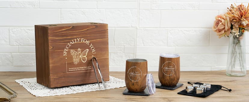 Wine Lovers Gifts for Women, Birthday Gifts for Mom Sister Friend Coworker Girlfriend Inspirational Gift Set, Wine Gift Box Set with Tumblers, Ice Cubes