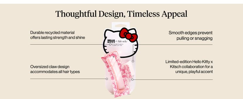 Kitsch Hello Kitty Recycled Plastic Jumbo Claw Clip, Extra Large claw Clips for Thick Hair, Big Hair Clips for Thin Hair | Ideal Gifts for Women (1 Piece, Pink Kitty Faces)