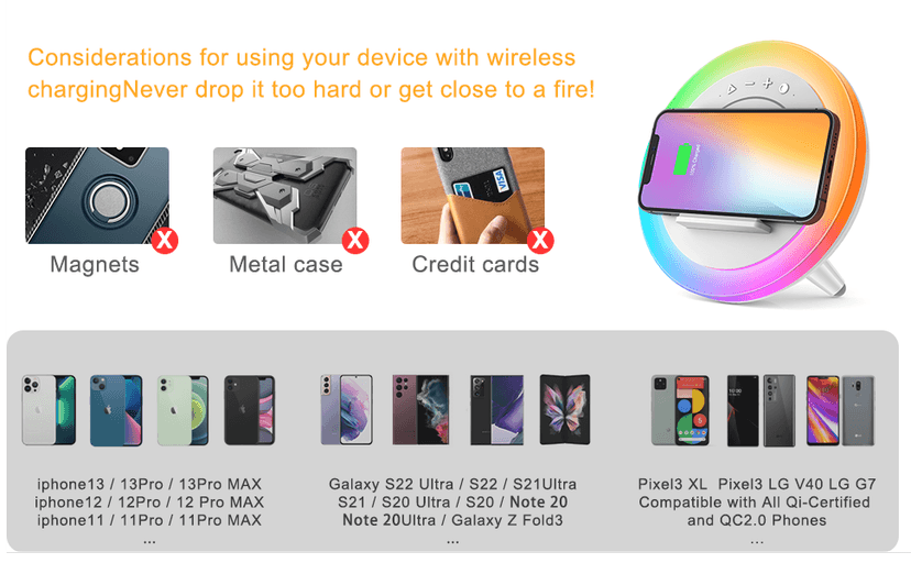 Bluetooth Speaker Night Lightsr,Wireless Charging Modern Speaker,Best Teenage Birthday Gift Ideas Tween Girls Gifts/Please use The Original Adapter