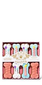 Thoughtfully Pets, Blue Dog Birthday Cookie Gift Set, Hand Decorated Crunchy Dog Treats in Bone Shapes, Great for Birthdays, Set of 8