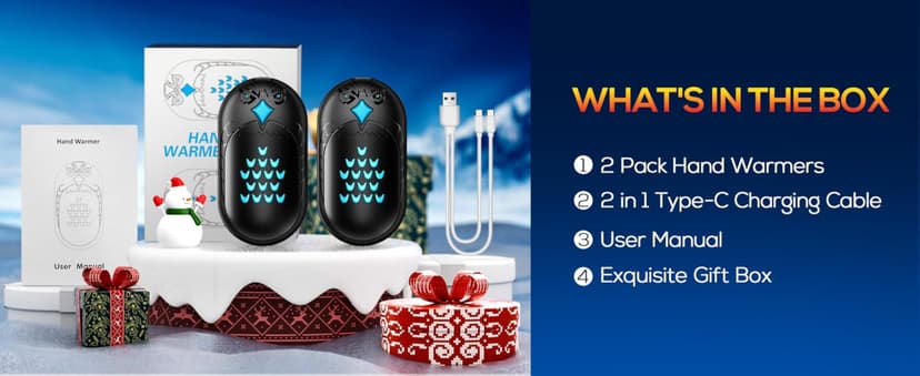 GUKAUT Hand Warmers Rechargeable, 2 Pack 6000mAh Electric Portable Heater, 20 Hrs Long Heating Hot Pockets Hand Warmer, Hunting Gear, Gifts for Women, Men, Raynauds, Camping, Golf, Outdoors