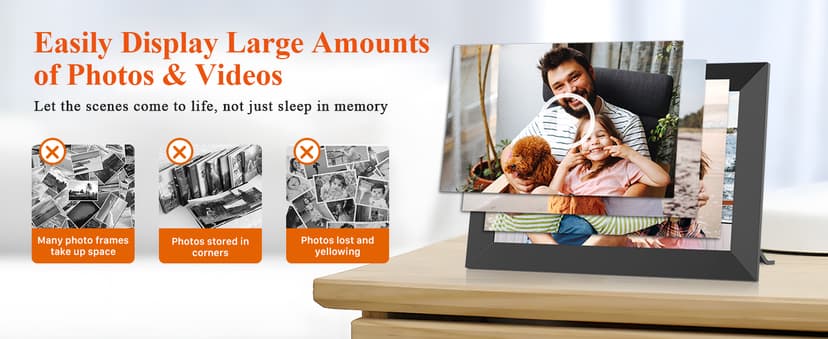 BIGASUO 10.1 Inch WiFi Digital Picture Frame, IPS HD Touch Screen Cloud Smart Photo Frames with Built-in 32GB Memory, Wall Mountable, Auto-Rotate, Share Photos Instantly from Anywhere