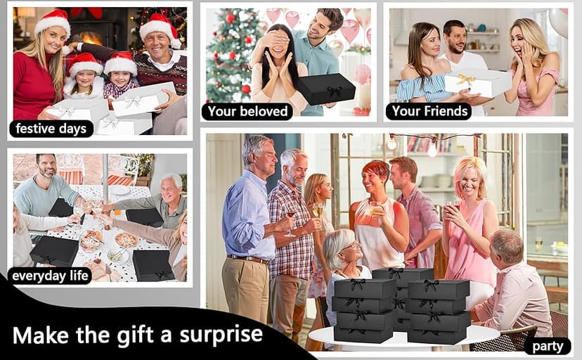 12Pack Black Gift Boxes with Lids, 12×9.8×3.1 Inch Groomsmen Proposal Box, Luxury Black Gift Box with Ribbon for Bridesmaid Box, Graduation, Christmas, Wedding, Birthday, Party