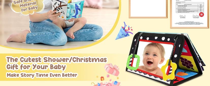 URMYWO Tummy Time Toy - Black and White High Contrast Baby Toys for Newborn - Baby Visual Stimulation Mirror - Montessori Sensory Crinkle Toy for Infant 0-3-6-12 Months - Shower Gift for Boy Girl