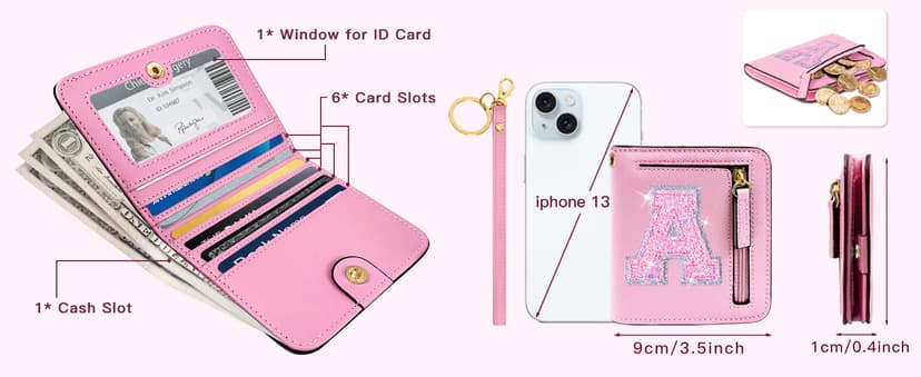 COSHAYSOO Initial RFID Girls Wallet Wristlet Christmas Stocking Stuffers Birthday Gift Ideas for 6 7 8 9 10 11 12 13 14 Year Old Girl Girly Gifts Tween Preteen Teen Preppy Trendy Stuff Pink Letter A