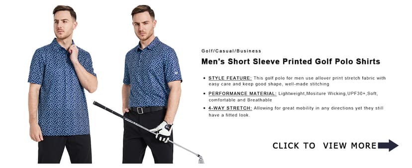 Golf Shirts for Men Dry Fit Short Sleeve Print Performance Moisture Wicking Polo Shirt