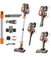 23Ft Corded Vacuum Cleaner, 600W Powerful Self-Standing Stick Vacuum for Home with 20Kpa Suction, 2 Speeds Lightweight Household Vacuum Cleaner for Carpet,Hardwood Floors and Pet Hair