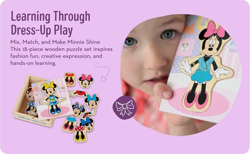 Melissa & Doug Disney Minnie Mouse Dress-Up Puzzle, 18 Pieces Mix and Match Outfits, Sorting & Matching Toy with Storage Case, Educational Puzzle for Toddlers Ages 3+