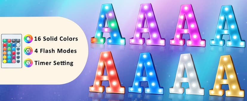 Pooqla Colorful LED Marquee Letter Lights with Remote – Party Bar Letters with Lights Decorations for The Home - Multicolor M