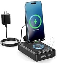 JTEMAN Cell Phone Stand with Bluetooth Speaker and Charging Function,Bluetooth Audio Power Bank Bracket,Birthday Gifts for Men Women,Kitchen Gadgets for Most Phones and Tablets-Black