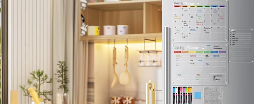 Hivillexun Magnetic Dry Erase Calendar Whiteboard Set (3-Pack) for Fridge, Wall, and Refrigerator Organization – Monthly, Weekly, and Daily Planners with 8 Markers and Eraser