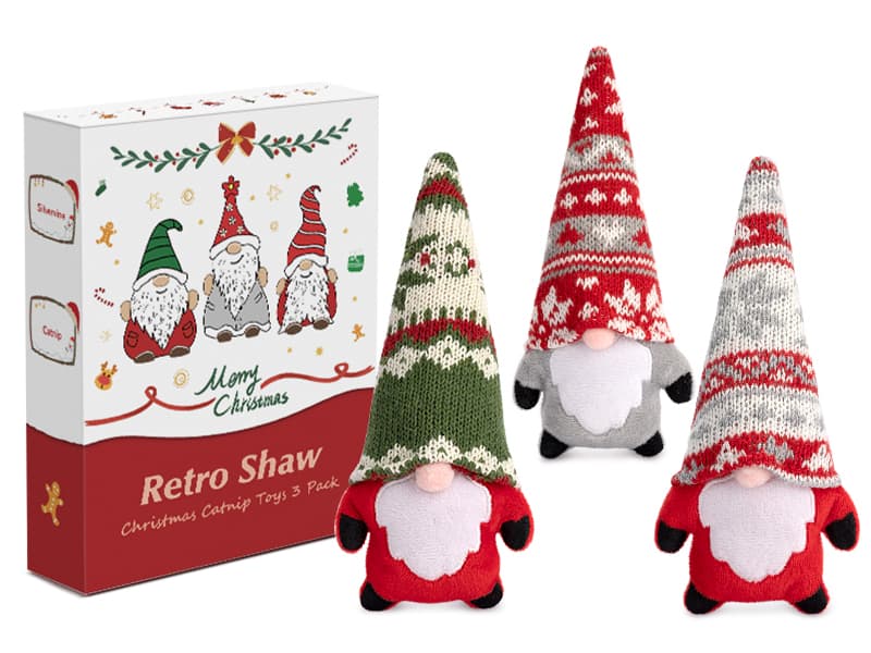 Retro Shaw Christmas Cat Toys, Xmas Catnip Toys for Indoor Kitten Kitty, Safe Kitten Teeth Cleaning Toy, Interactive Cat Chew Kitty Kicker Toy Santa Claus