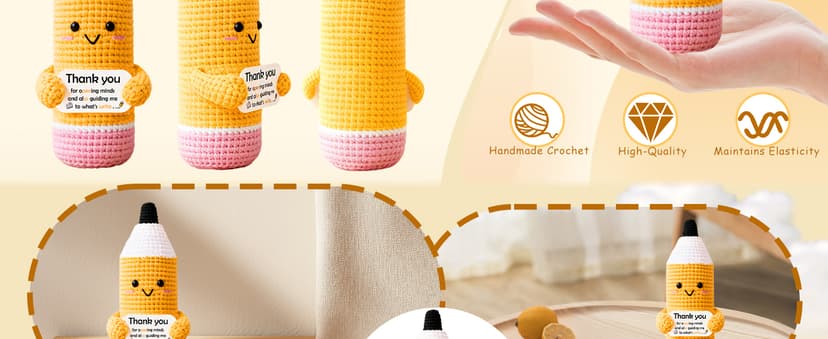Teacher Gifts for Women Men Appreciation Thank You Gift Positive Crochet Pencil Ornaments Personalized Christmas Birthday Retirement Thanksgiving Gifts for her him Office Desk Decor Stocking Stuffers