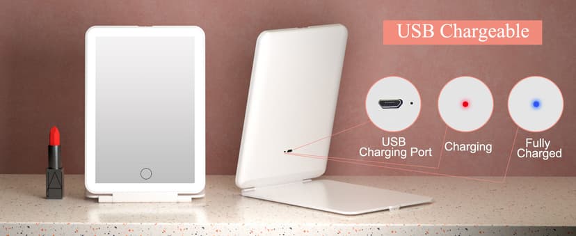 FUNTOUCH Rechargeable Travel Makeup Mirror with 72 Led Lights, Portable Lighted Beauty Mirror, 3 Color Lighting, Dimmable Touch Screen, Tabletop LED Folding Cosmetic Vanity Mirror