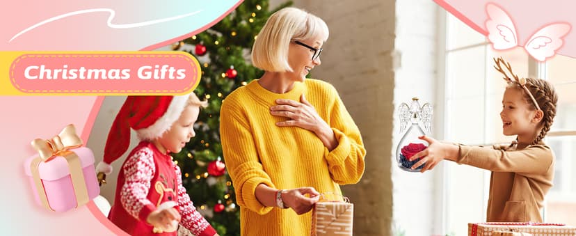 Miofula Preserved Flower Rose Birthday Gifts for Mom, Angel Figurines with Forever Real Rose Gifts for Her Mom Grandma, Unique Angels Gifts for Mothers Day Christmas Anniversary Birthday (Red)