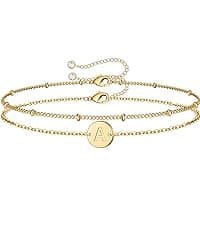 MONOZO Gold Bracelets for Women Christmas Gifts - Dainty 18K Gold Plated Disc Monogram Letter A-Z Initial Bracelets for Women Trendy Personalized Letter Bracelet Birthday Christmas Gifts for Her