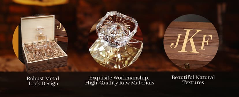 Personalized Whiskey Decanter Set with Wood Gift Box - Custom Bourbon and Scotch Gift Boxed Set