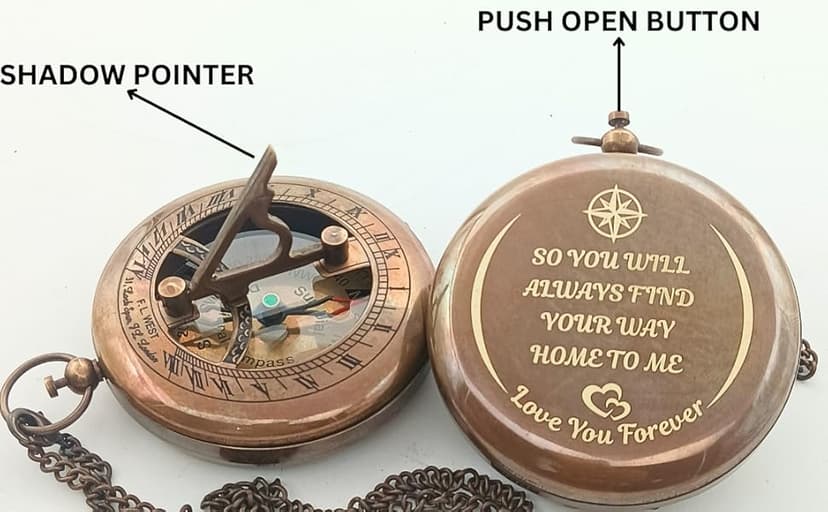So You Can Always Find Your Way Back to Me - Personalized Sundial Compass - Luxury Gift - Anniversary Sundial Compass - Brass Compass Personalised Gifts for Men with Engraved Message, 3 inch