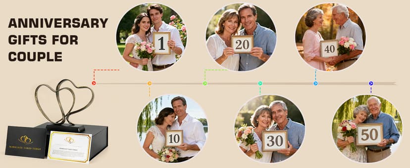 Anniversary Wedding Gifts for Couple - Two Hearts and Cross Iron Sculpture, 1st to 50th for Her and Him,Decorative Hearts Statue Includes Present Box and Poem Card