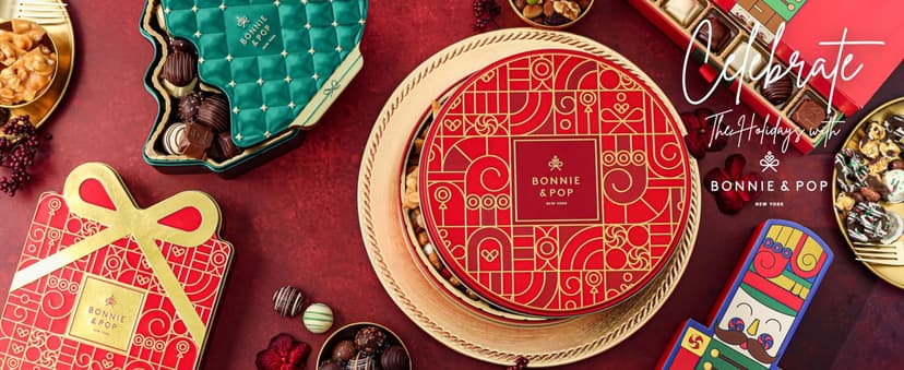 Christmas Chocolate Gift Basket– Holiday Candy Gift Box with Assorted Milk, Dark & White Chocolates – Holiday Food Gift Idea for Men, Women, Family, Corporate- Bonnie & Pop Christmas Style