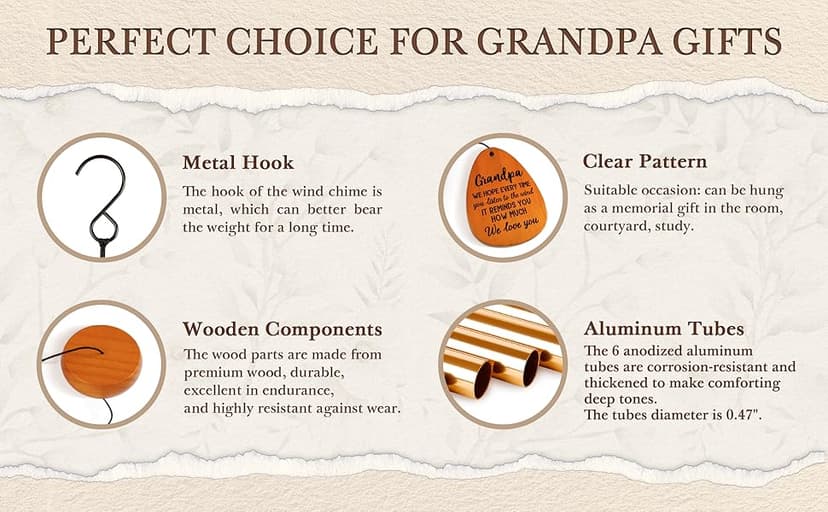 Gifts for Grandpa, Grandpa Wind Chimes, Father's Day Best Gift for Grandpa, Birthday Gift for Grandfather from Granddaughter, Grandson, Grandpa Gifts Ideas for Thanksgiving Christmas