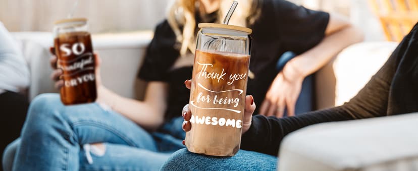 12 Set Employee Appreciation Gifts, Inspirational Thank You Gift for Team, Teacher, Nurse, Coworkers, Employees, Staff - Employee Christmas Gifts, 20oz Glass Cups with Lids and Straws (Mixed)