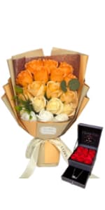 EIGHTOWN Roses Bouquet Artificial Flower - Preserved Red Rose Flowers with Love Necklace for Her - Unique Gifts Valentine's Day, Mother's Day, Thanksgiving, Birthday, Anniversary