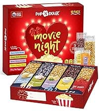 Pop n' Dulge Popcorn Movie Night Supplies 16 pcs Gift Set, 5 Gourmet Popcorn Kernels, 5 Seasoning Variety Packs Non-GMO Kosher Snacks, Great Housewarming Family Date Night Gifts Basket Ideas For Him Her