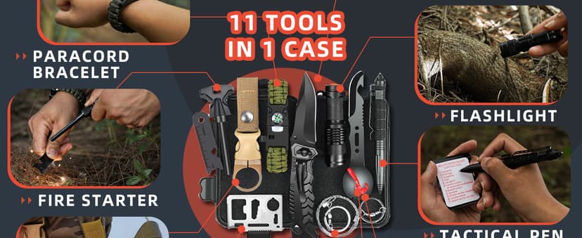 VEITORLD Gifts for Men Dad Him Christmas - Survival Gear and Equipment 12 in 1, Survival Kits - Cool Unique Fishing Hunting Birthday Gifts for Husband Teen Boy Boyfriend Women, Mens Stocking Stuffers