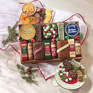 The Swiss Colony Lucky 13 Feast – Holiday Food Gift with Summer Sausages, Cheese Bars, Breads, Mini Tortes & Candies – Gift Basket for Adults, Women, Men – Candy Gift, Meats and Cheeses