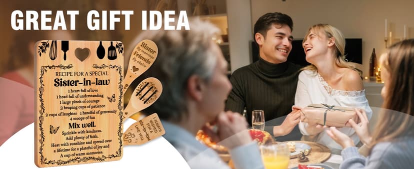 Gifts for Sister in Law - "Recipe for a Special Sister-in-Law", Sister in Law Birthday Gifts Engraved Bamboo-Made Cutting Board Set, Sister in Law Christmas Gifts.