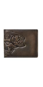 House of Jack Co. Bass Fish Bifold Wallet for Men and Outdoorsmen with Two ID Windows, Full Grain Cowhide Leather Wallet, Black
