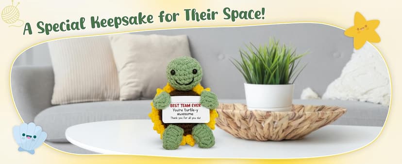 OASSIE Christmas Appreciation Gifts for Employee - Positive Turtle Crochet with Message Card - Thank You Birthday Team Stocking Stuffers Gifts for Coworkers Women Men, Office Desk Accessories Decor