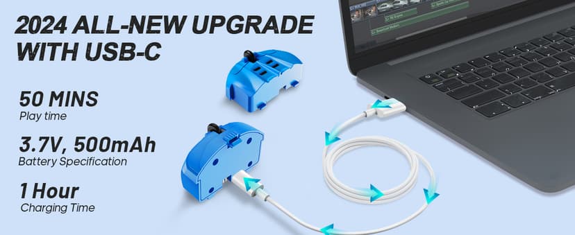 Remote Control Car, RC Cars Toys for Kids Ages 6-12, 4WD Stunt Car with LED Lights & 360° Flips, 2.4GHz, Upgraded USB-C Modular Batteries, 8-10 Year Old Boys Birthday Gift 1-Blue