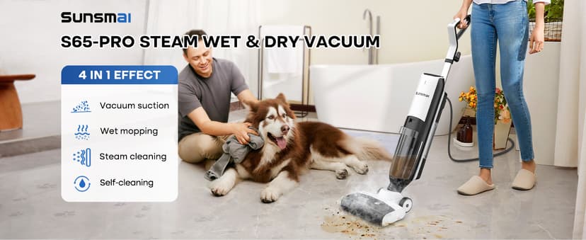 4-in-1 Steam Vacuum Mop Self-Cleaning Wet Dry Vacuum for Hardwood Floors Carpets 212°F High-Temperature Steam with LED Display