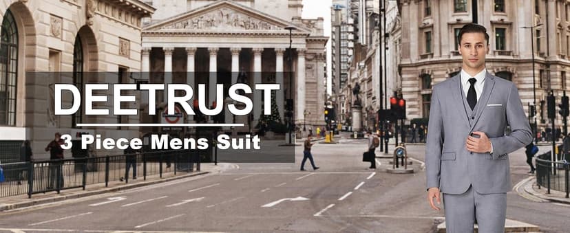 Men's Suit 3 Piece Slim Fit Suit Set, Two Button Solid Jacket Vest Pants with Tie, Men Tuxedo Suit Set