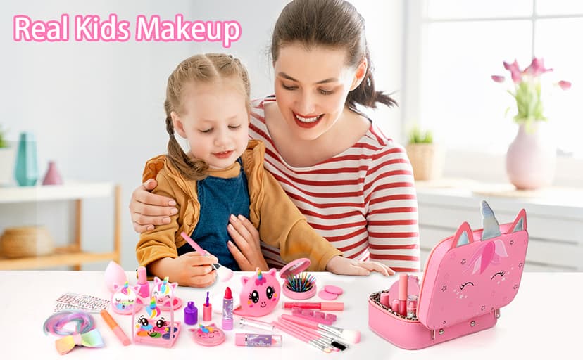 Heaning Kids Washable Makeup Girl Toys - Real Makeup Kit Kid Make up Set for Toddlers Children Princess Dress Up Christmas Birthday Gifts Toys for 3 4 5 6 7 8 9 10 11 12 Year Old Girls