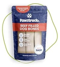 Pawstruck Large 5-6” Filled Dog Bones Variety Pack - Peanut Butter, Cheese & Bacon, Beef Flavors - Made in USA, Long Lasting Stuffed Femur Treat for Aggressive Chewers - Pack of 3, Packaging May Vary