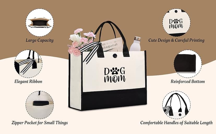 Craftique Dog Mom Tote Bag Gifts for Women, Dog Mom Birthday Gifts for Dogs Lovers, Practical Tote Bag for Shopping Travel Picnic, 17” x 6.7” x 12.5”