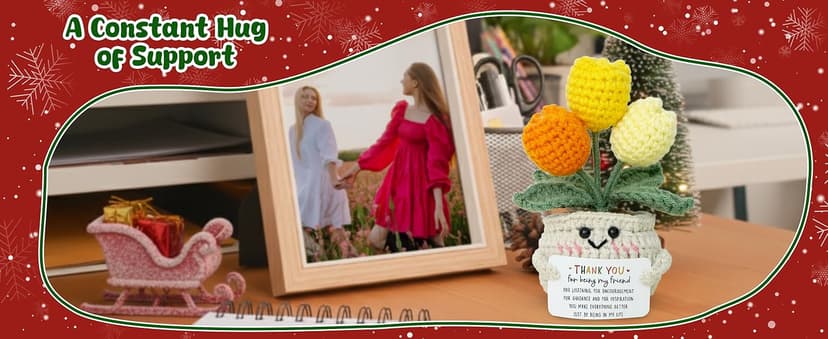 OASSIE Christmas Thank You Gifts for Women Friends - Thank You for Being A Friend Emotional Support Crochet Tulip with Card - Birthday Gifts for Women Friendship, Friend Gift for Coworker Sister
