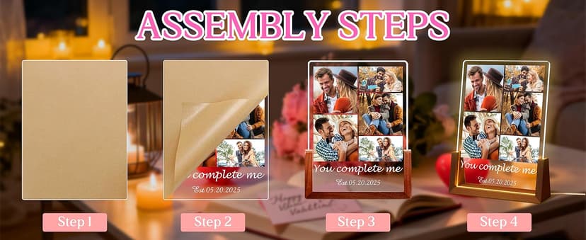 Personalized Valentines Christmas Gifts For Couple Him Her, Custom LED Picture Frame With Photo Night Light, Customized Anniversary Birthday Gifts For Women Men Boyfriend Girlfriend Husband Wife