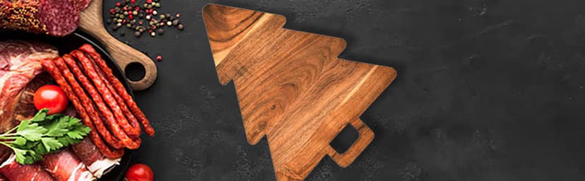 Affinity Decor Organic Acacia kitchen Cutting Chopping Board Platter Wine Holder with Handles for Butcher Block Cheese and Vegetables Fruit & Salad (Christmas Tree Board 14"L x 11"W)